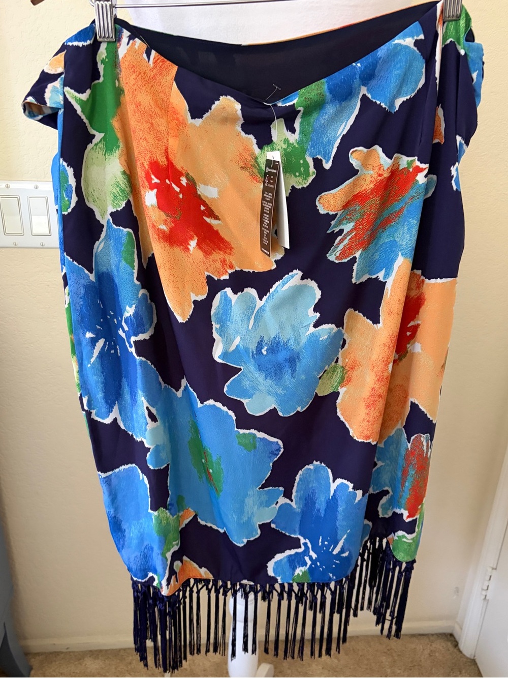 Ralph Lauren Navy Floral Fringe Maxi Skirt